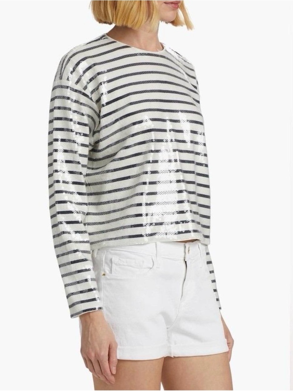 Frame Sequin Striped Top - White & Black